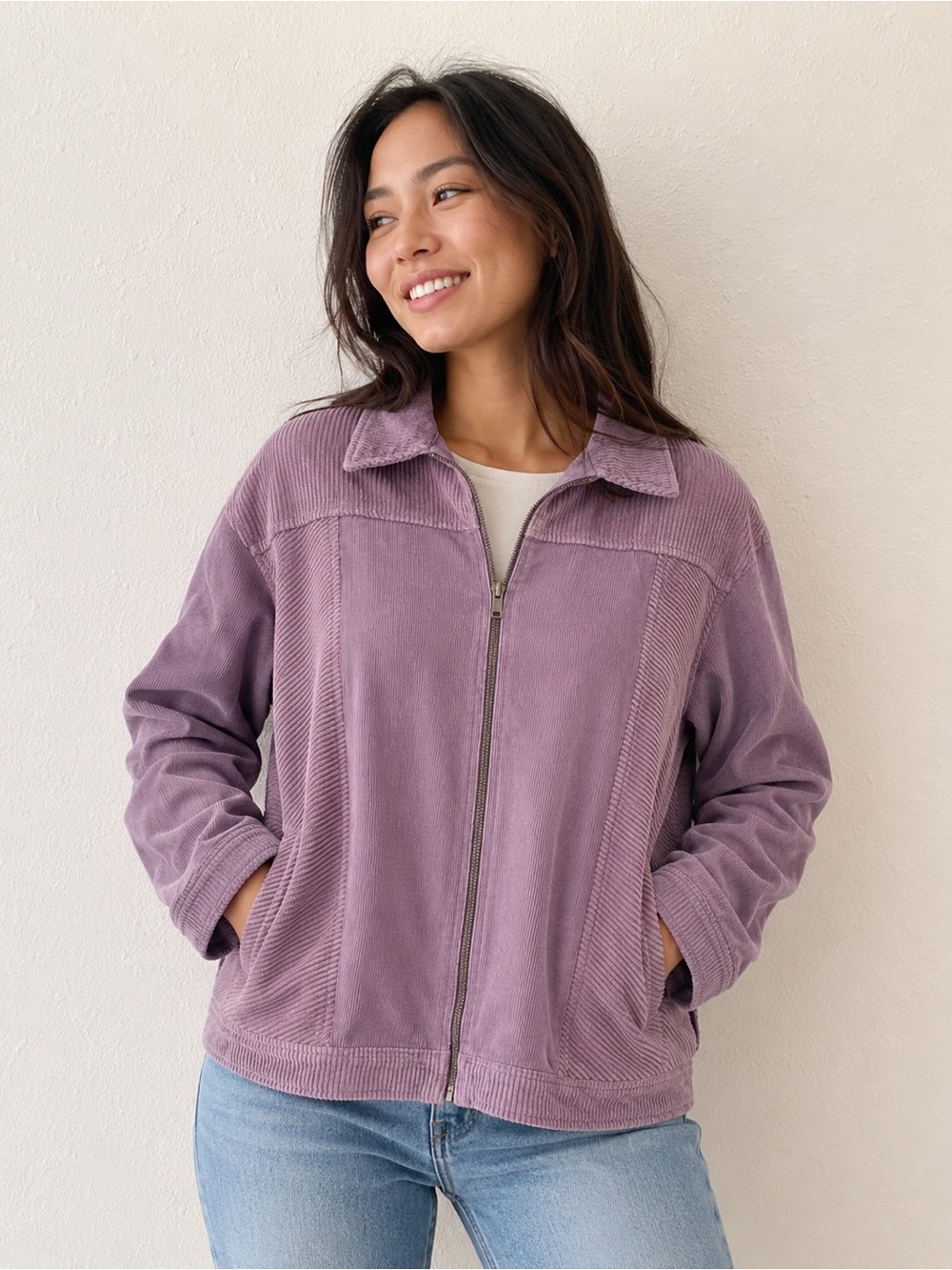 Alfred Dunner Mauve Corduroy Zip-Front Jacket 18